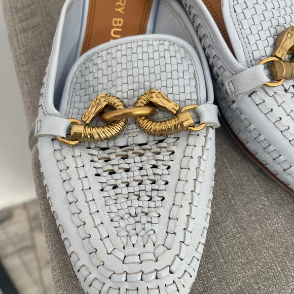 Tory Burch $348 Jessa Light Blue Woven‎ Leather Backless Loafers Women's 7.5M - Picture 5 of 10